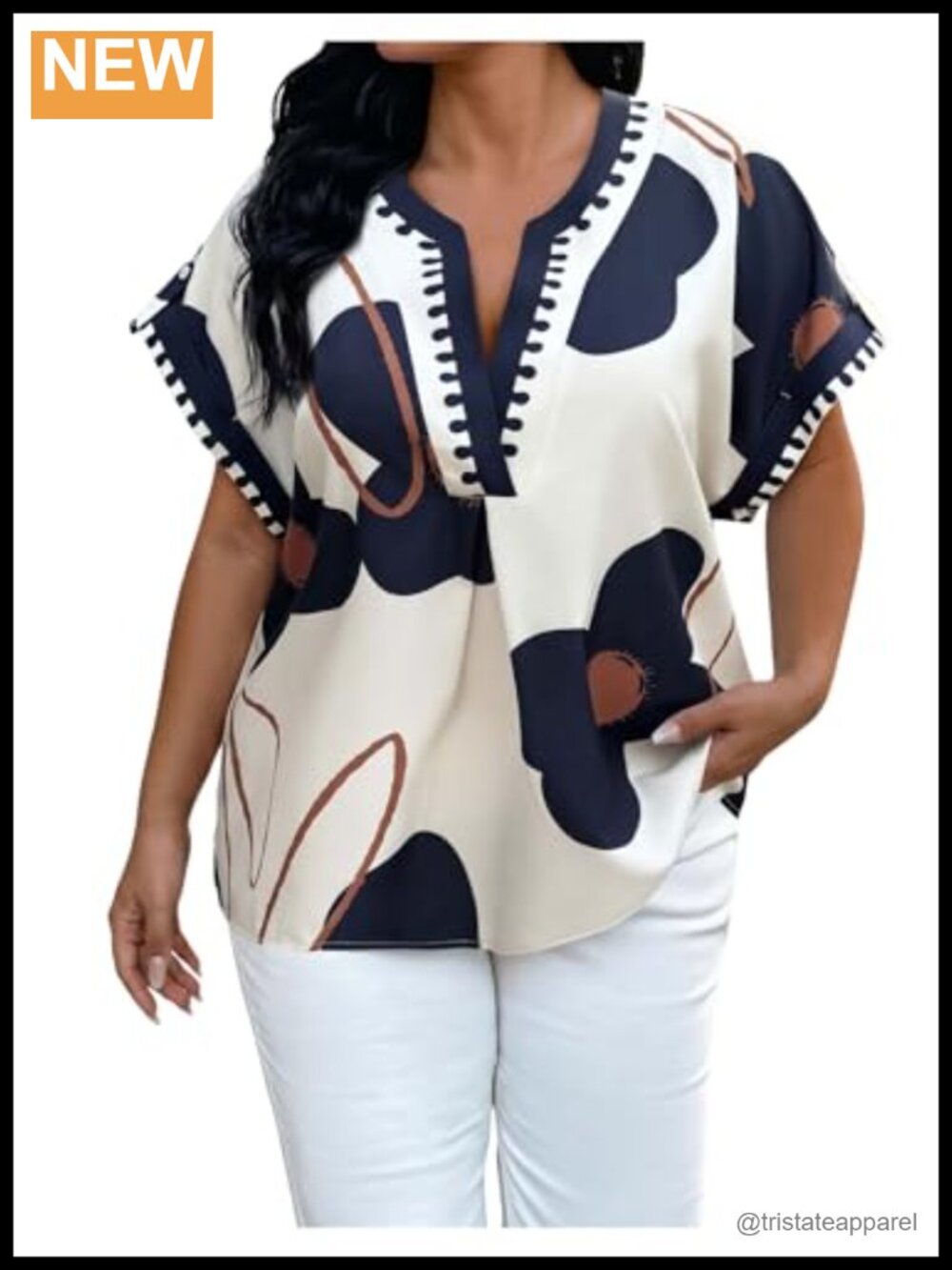 Plus Size Floral Puff Sleeve Notched V-Neck Boho Blouse